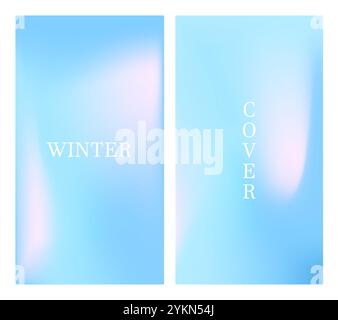 Set mit Hintergründen für Winterverläufe. Moderne Vektorillustration. Irisierende Aura-Karte. Minimalistischer Hintergrund in Pastellfarben für soziale Medien, Visitenkarten oder Stock Vektor