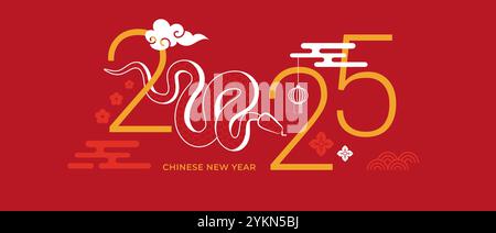 Chinesisches Neujahr 2025 Jahr der Schlange. Abbildung und Design der roten Schlange. Rote traditionelle chinesische Vektordesigns mit Schlangen. Lunar Neujahrskonzept Stock Vektor