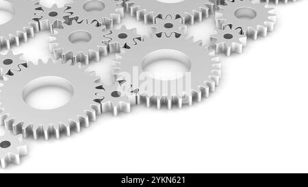 Zahnräder isoliert auf weißem Hintergrund. Zahnräder. 3D-Abbildung. Stockfoto
