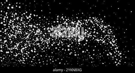 Eine Streuung von Zucker- oder Salzkristallen. Realistische Vektorillustration isoliert auf schwarzem Hintergrund. Stock Vektor