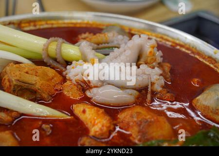 Scharfer koreanischer Eintopf mit Huhn und Oktopus Stockfoto