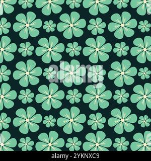 Nahtloses Blumenmuster mit schönen himmelblauen Blumen auf grünlichem Hintergrund. Blumenmuster für Stoffe, Textilien, Tapeten und Dekoration. Stock Vektor