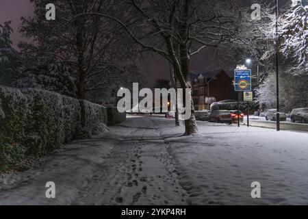 Sheffield, South Yorkshire, 19. November 2024. Heute Morgen sammelt sich auf der A57 im Crosspool-Gebiet von Sheffield starker Schnee an. Quelle: Michael Jamison/Alamy Live News Stockfoto