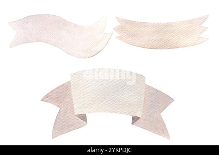 Bannerbänder handgezeichnet mit Aquarell. Illustrationsset, Kollektion von Designelementen, perfekt für Text und Etiketten, Abzeichen und Verkaufsstellen. Abstrakt Stockfoto