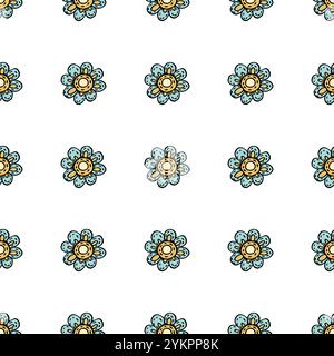 Nahtloses Muster. Bunte Volksblumen im skandinavischen Cottagecore-Stil. Druck in Handzeichnung für Stoffe und Textil Stock Vektor