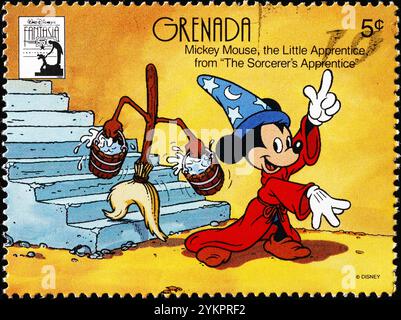 Szene mit dem Zauberlehrling aus dem Film Fantasia von Walt Disney auf Briefmarke Stockfoto