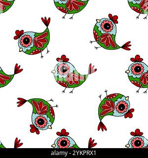 Nahtloses Muster. Volksvogel-Ornament. Muster in Handzeichnung Stock Vektor