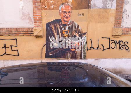 Rom, Rm, Italien. November 2024. Ansicht des Wandgemäldes, das Claudio Ranieri gewidmet ist und von dem Straßenkünstler ''Drugi'' im Stadtteil Testaccio in Rom geschaffen wurde (Foto: © Matteo Nardone/Pacific Press Via ZUMA Press Wire) NUR ZUR REDAKTIONELLEN VERWENDUNG! Nicht für kommerzielle ZWECKE! Stockfoto