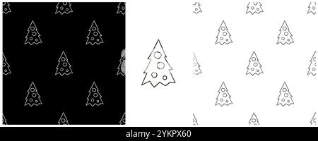 Weihnachtsfeiertage. Legen Sie Schwarzweiß-Muster im Stil der Handzeichnung fest. Weihnachtsbäume. Kann für Gewebe, Verpackungen usw. verwendet werden Stock Vektor