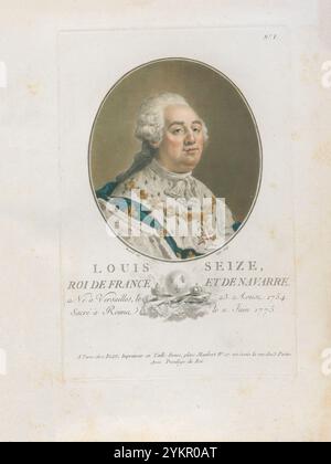 Ludwig XVI., König von Frankreich und Navarra. Gravur von 1792 Ludwig XVI. (Louis Auguste; 1754–1793) war der letzte König von Frankreich vor dem Fall der Monarchie während der Französischen Revolution. Stockfoto