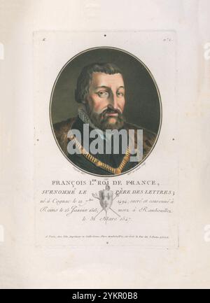 Franz I. von Frankreich. Gravur von 1792 Franz I. (1494–1547) war König von Frankreich von 1515 bis zu seinem Tod 1547. Er war der Sohn von Karl, Graf von Angoulême, und Louise von Savoyen. Er folgte seinem Cousin und Schwiegervater Ludwig XII., der ohne einen legitimen Sohn starb. Stockfoto