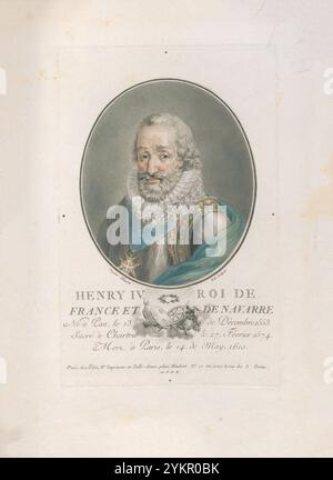 Heinrich IV. Von Frankreich. Kupferstich von 1792 Heinrich IV. (1553–1610), auch bekannt unter den Beinamen „guter König Heinrich“ oder „Heinrich der große“, war ab 1572 König von Navarra (als Heinrich III.) und von 1589 bis 1610 König von Frankreich. Er war der erste Monarch Frankreichs aus dem Haus Bourbon, einem Kadettenzweig der kapitalistischen Dynastie. Er hat die Interessen der katholischen und protestantischen Parteien in Frankreich sowie zwischen den europäischen staaten pragmatisch abgewogen. 1610 wurde er in Paris von einem katholischen Eiferer ermordet, dessen Nachfolger sein Sohn Ludwig XIII. War Stockfoto