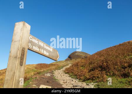 Wegweiser zum Gipfel des Conic Hill, Balmaha, Schottland Stockfoto