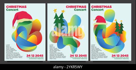 Künstlerisches Weihnachtskonzert-Design mit Gitarre und festlicher Einrichtung. Abstrakte weihnachtsmusik Poster Set Teplate Vektor Illustration. Stock Vektor