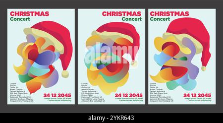 Künstlerisches Weihnachtskonzert-Design mit Gitarre und festlicher Einrichtung. Abstrakte weihnachtsmusik Poster Set Teplate Vektor Illustration. Stock Vektor
