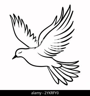 Umreißen Sie das Symbol fliegende Taube. Schwarz-weißes Vogelsymbol auf Hintergrund isoliert. Einfache Vektordarstellung Stock Vektor