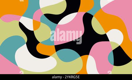 Lustiger abstrakter Hintergrund im Doodle-Stil. Einfaches, verspieltes farbenfrohes Design mit handgezeichneten Überlagerungsformen Stock Vektor