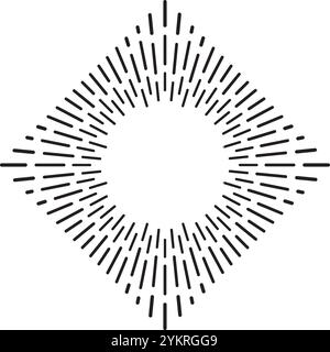 Fesselnde schwarze Linien strahlen aus einem kreisförmigen Raum aus und bilden ein faszinierendes Rautenmuster. Modern, minimalistisch und elegant, perfekt für verschiedene Stock Vektor