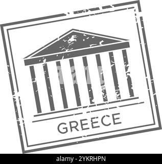 Graue Tintenmarke mit deressed-Effekt, die griechische Architektur zeigt und Geschichte und Kultur symbolisiert. Fängt alte Wahrzeichen ein, lädt zum Erkunden und Wandern ein Stock Vektor