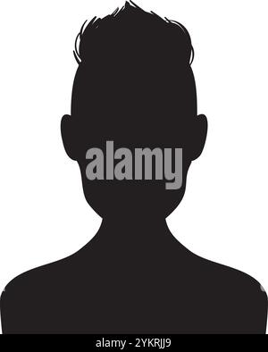 Schwarze Silhouette, die Brust und Kopf mit trendigem Haarschnitt repräsentiert und Konzepte von Anonymität, Identität und persönlichem Stil vermittelt Stock Vektor