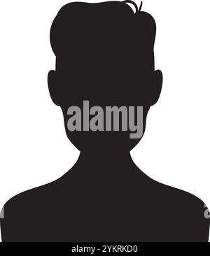 Schwarze Silhouettenbüste eines jungen Mannes mit Blick nach vorne, isoliert auf weißem Hintergrund, ideal für Profilbilder oder Avatare Stock Vektor