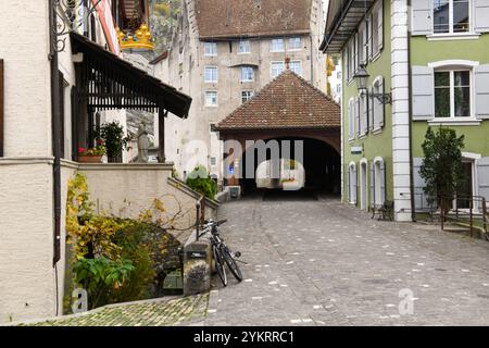 Baden, Schweiz - 4. November 2024: Blick im Zentrum von Baden auf die Schweiz Stockfoto