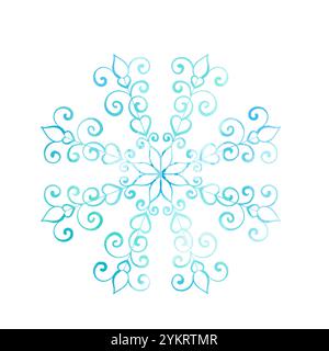 Wasserfarben durchbrochene Schneeflocke. Von Hand gezogene Frostkristalle. Handgemalte Zeichnung isoliert auf weißem Hintergrund Stock Vektor