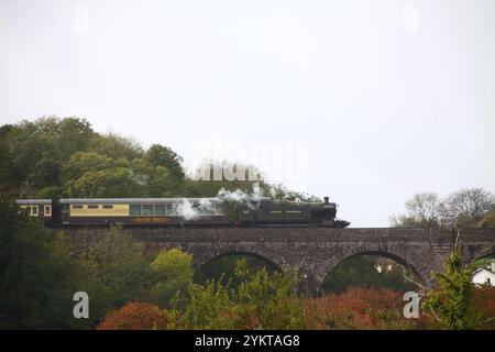 Hercules Steam Lokomotive, die über das Viadukt bei Churston Ferrers Paignton Devon England uk fährt Stockfoto