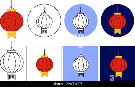 Einfaches minimalistisches japanisches chinesisches, rotes Laterne-Logo. Vektorgrafik. Chinesisches Neujahr Stock Vektor