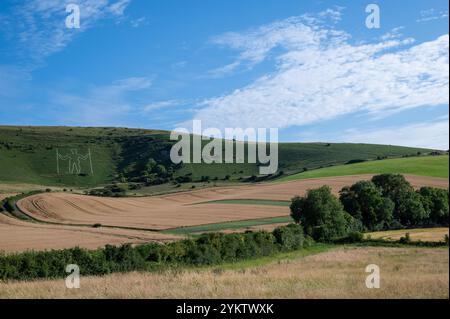 Der lange Mann von Wilmington in den Sussex Downs, England, im Sommer Stockfoto