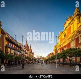 Sevilla, Spanien, 28. Januar 2021, malerischer Blick auf die Plaza de El Salvador in Sevilla, Spanien, mit der historischen Kirche und der pulsierenden Architektur. Das lebhafte Stockfoto