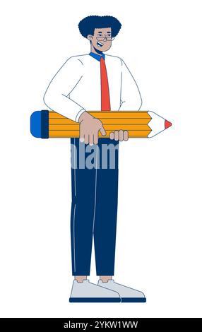 lateinamerikanischer Büroangestellter mit Bleistift-2D-Zeichentrickfigur Stock Vektor