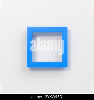 Weiße Wand mit leerem blauen Rahmen, minimalistisches 3D-Konzept Stockfoto