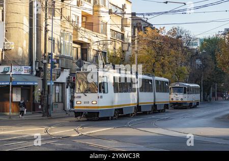 Ein Bild einer Bukarester Straßenbahn Stockfoto
