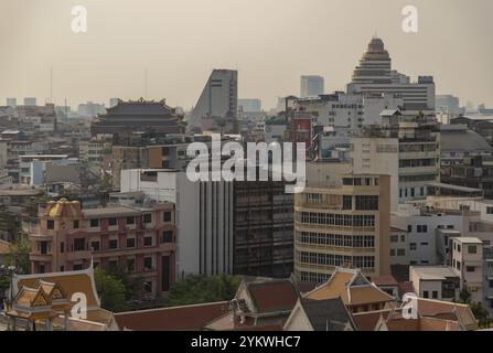 Ein Bild des Samphanthawong- oder Chinatown-Viertels von Bangkok aus der Vogelperspektive Stockfoto