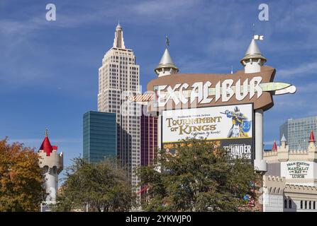 Ein Bild der Werbetafel des Excalibur Hotel und Kasinos Stockfoto