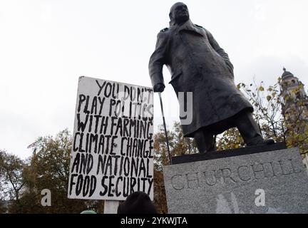 Westminster, London, Großbritannien. November 2024. Vor der Downing Street und dem House of Commons in London wurde heute ein großer Protest gegen die umstrittenen Änderungen des Haushalts der Regierung zur Erbschaftssteuer für Landwirte gehalten. Quelle: Maureen McLean/Alamy Live News Stockfoto
