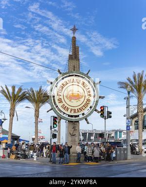 Ein Bild des riesigen Fisherman?s Wharf-Schildes in San Francisco Stockfoto