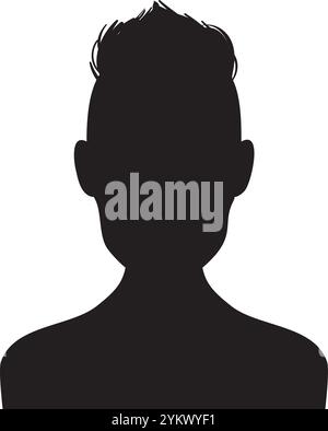 Schwarze Silhouette, die Brust und Kopf mit trendigem Haarschnitt repräsentiert und Konzepte von Anonymität, Identität und persönlichem Stil vermittelt Stock Vektor
