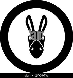 Esel Kopf Silhouette Symbol im Kreis rund schwarz Farbe Vektor Illustration Bild Solid Umriss Stil einfach Stock Vektor