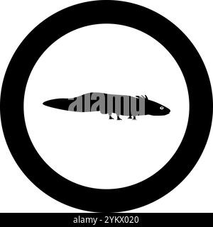 Axolotl ambystoma mexicanum Ansicht Seite Symbol im Kreis rund schwarz Farbe Vektor Illustration Bild einfarbig Umriss Stil einfach Stock Vektor