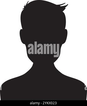 Porträt-Silhouette eines jungen Mannes mit stilisierten Haaren nach vorne, die Anonymität, Geheimnisse oder eine allgemeine Darstellung einer Person vermitteln Stock Vektor