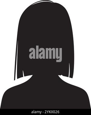 Schwarze Silhouette einer Frau mit kurzem bob-Haarschnitt nach vorne, wodurch eine einfache und elegante grafische Darstellung entsteht Stock Vektor