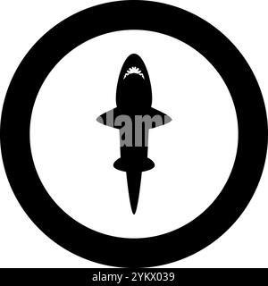 Haifischsymbol im Kreis rund schwarz Farbe Vektor Illustration Bild einfarbig Kontur Stil einfach Stock Vektor