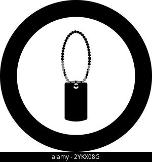Hund Tag Militär Soldat Tiermarken für Kragen mit Kette Symbol im Kreis Runde schwarze Farbe Vektor Illustration Bild solide Umrissstil einfach Stock Vektor