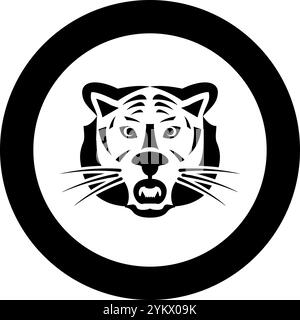 Tiger Kopf Symbol im Kreis rund schwarz Farbe Vektor Illustration Bild einfarbig Umriss Stil einfach Stock Vektor