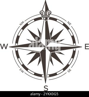 Klassisches Kompassrosendesign, das die vier Himmelsrichtungen anzeigt, ideal für Navigation, Reisen und Erkundungsthemen Stock Vektor