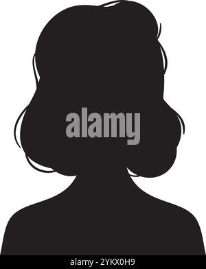 Schwarze Silhouette einer Frau mit mittellangen Haaren, die ein Gefühl von Geheimnissen und Anonymität schafft, ideal für die Darstellung von Konzepten im Zusammenhang mit Privatsphäre Stock Vektor