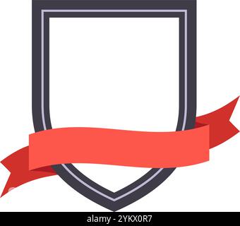 Leeres Schild mit rotem Bandbanner, das eine Vorlage für Auszeichnungen, Logos oder Embleme darstellt, die Leistung, Ehre, und Stock Vektor