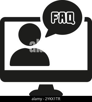 FAQ Anmelden Sprachblase auf Desktop-Computer Silhouette Symbol. Online-Kundendienst. Symbol für Hilfe und Remote-Hilfe. Isoliert Stock Vektor